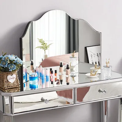 £59.99 • Buy Luxury Mirrored Glass 2 Drawer Dressing Table - Stool &Make-up Mirror Bedroom