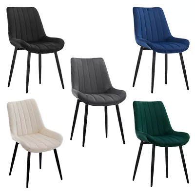 Pair Of Velvet Dining Chairs Padded Seat Metal Leg Kitchen Chairs Multicolor • £109.99