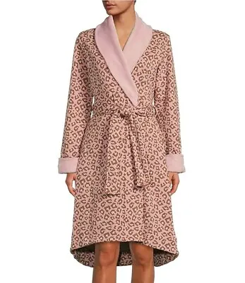 NEW UGG Women Duffield II Fleece Shawl Collar Wrap Cozy Robe Lounge Pink Leopard • $114.75