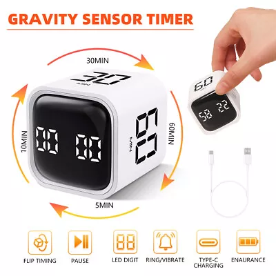 Cooking Cube Timer Desktop LCD Digital With Gravity Sensor Led Display For Time • $15.99