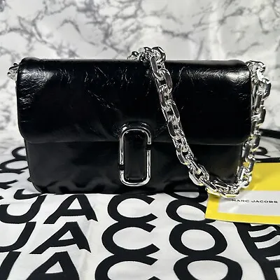 MARC JACOBS The J Marc Mini Pillow Bag BNWT AUTHENTIC Black Crinkle Leather • £129.99