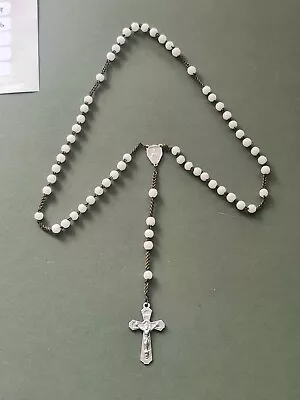 White Glass Beads + Metal Crucifix Rosary #125 • £1.95