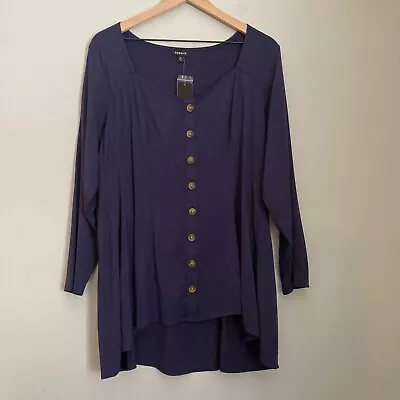 Torrid Fit And Flare Stretch Long Sleeve Challis Button-Up Top Sz 12 Large Navy • $24.99