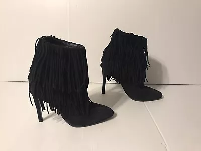 ZARA Fringed Suede Leather Black Heeled Ankle Booties Size 36 / US 6 • $30