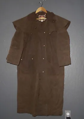 Australian Outback OilSkin Drover Coat BROWN Waxed Long Duster Jacket USA Men SM • $59.99