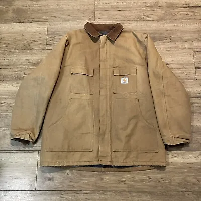 Men's 50 Vintage Union Made Carhartt Chore Jacket Brown C04 Blanket Lined VTG • $7.50