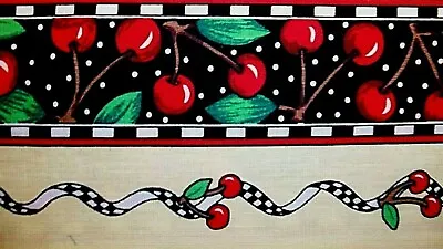 Choose : Mary Engelbreit Lg Cherry Or Ribbon Y Or W Cotton Fabric Border Strip • $5