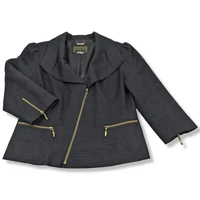 Mary Kay MK Cropped Moto Blazer Black Tweed With Metallic Thread Size 10 Tall • $24.97