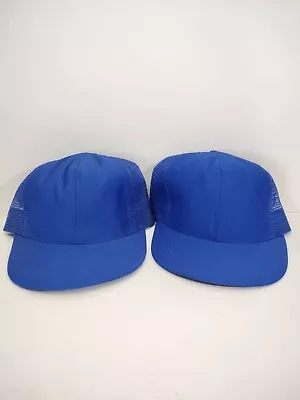 2 Vintage 80s Royal Blue Blank Hats New Old Stock Snapback Adjustable USA • $9.23