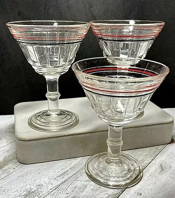 Hazel Atlas New Century Crystal W/Red & Black Trim Liquor Goblets-Set Of 3 Rare • $19.20