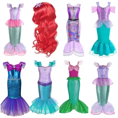 Girls Mermaid Ariel Princess Dress Cosplay Child Fairytale Fancy Party Outfit UK • £8.66