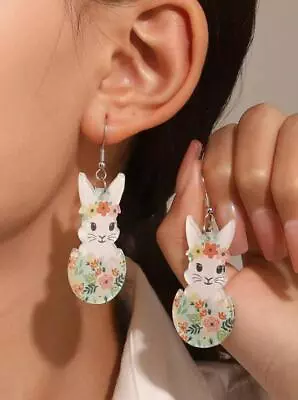 Fun Colorful Easter Bunny Pendant Earrings Holiday Season Festive Rabbit Jewelry • $1.99