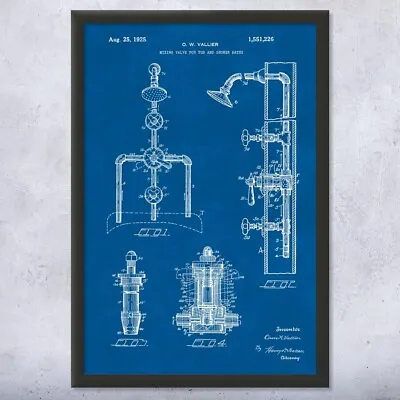 Framed Shower Faucet Valves Wall Art Print Plumber Gift Restroom Wall Art • $59.95