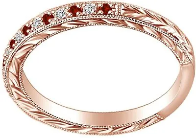 Simulated Diamond Garnet Wheat Vintage Wedding Band Ring In Sterling Silver • $239.53