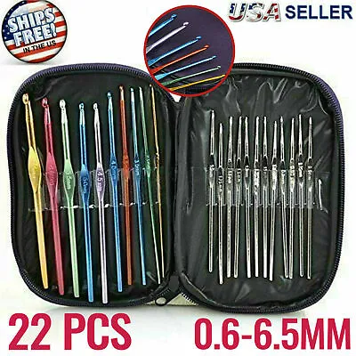 Aluminum Crochet Hooks Needles Knit 22pcs Set Weave Craft Yarn Multi Color New • $6.75