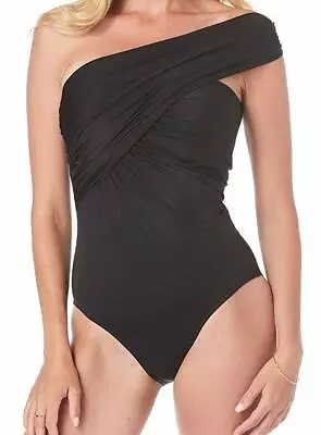 Magicsuit BLACK Solid Goddess One Shoulder One Piece Swimsuit US 14 • $52.88