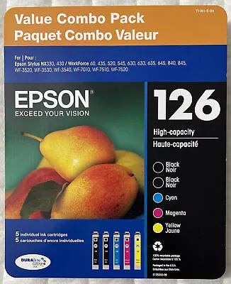Epson 126 Black T126120-D2 & 126 Color Ink Set T126520 5 Pack Exp 2025 Retail Pk • $58.94