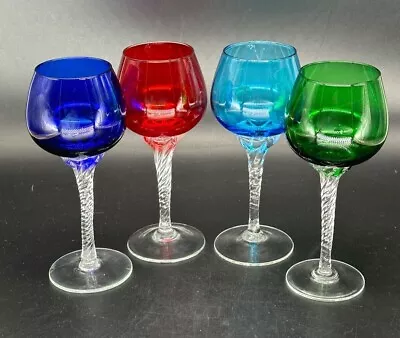 Set Of Four Harlequin Coloured Wine Glasses With Twisted Stems • £24.99