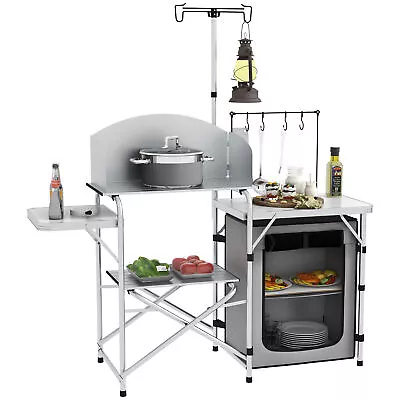 Outsunny Camping Kitchen With Cupboard Folding Camping Table With Carrying Bag • £66.99