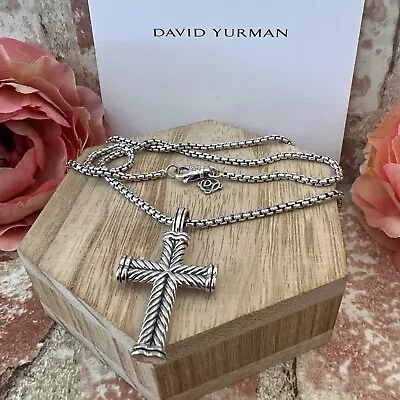 David Yurman Sterling Silver Chevron Cross Pendant & Chain 20' • $195