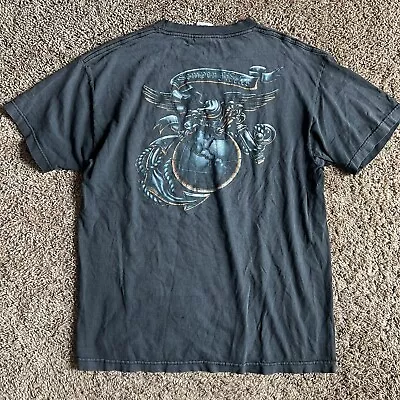 Vintage 90s USMC US Marine Corps Eagle Semper Fidelis T Shirt L Faded Thrashed • $20