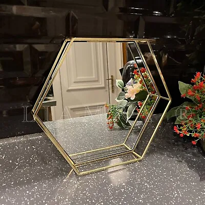 £15.99 • Buy Geo Gold Mirror Tray Perfume Vanity Mirrored Glass Gold Candle Tray Plate Stand