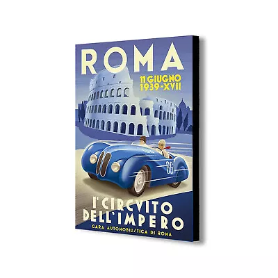 Roma Vintage Grand Prix Vintage - Canvas Wall Art Framed Print - Various Sizes • £58.99