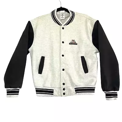 Miller Genuine Draft MGD Varsity Snap Jacket Medium Coat Black Gray Vintage • $39.99