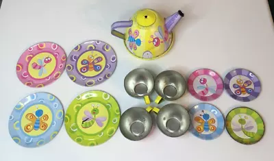 Schylling Children's Summer Bugs 13Pcs 0f 15 Set Tin Metal Tea Set Kids Teapot • $7.99