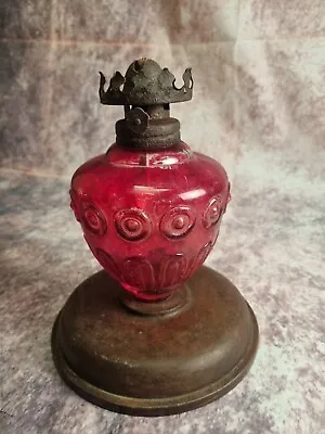 Red Glass Oil Lamp Base-not Complete-required Restoration! • £15