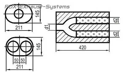 Univers. Silencer Stainless Oval 211x145 Y-Tube L:420mm IN/Out 1x55/2x50mm • $507.11