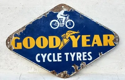 Vintage Rare Good Year Cycle Tyres Ad Rhombus Shape Porcelain Enamel Sign Board • $884.64