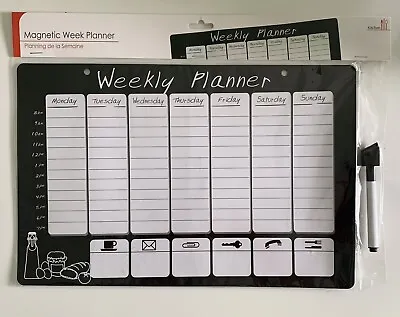 Large Magnetic Wipeable Weekly Planner Organiser Memo Notice Board Pen Kitchen  • £6.75