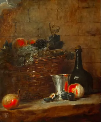 Home Decor Oil Painting Handmade Still Life On Canvas-Fruit Basket With Grapes • $79.20