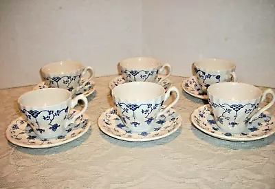 Myott Finlandia Set Of 6 Cups & Saucers Blue & White England • $29.95