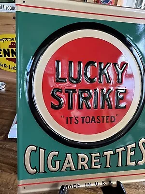 Vintage Lucky Strike Cigarettes Sign Made In Ohio Oil Gas Soda Bar Garage • $10.51