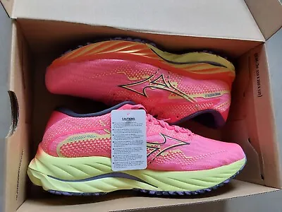 MIZUNO Wave Rider 27 Shoes HIGH VIS PINK-OMBRE BLUE (1VRE) Size 9.5 • $105