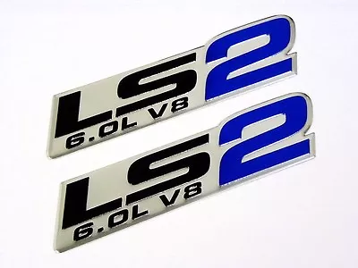 2 Gm Chevy Chevrolet Ls2 6.0l V8 Engine Emblems Badge Chrome Silver Blue Pair • $14.95