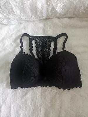 Women's Size 36DD Victoria's Secret Front Clasp Lacy Black Bra • $25