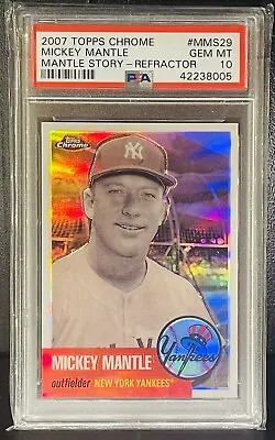 2007 Topps Mickey Mantle Story Refractor Psa 10 Gem Mint Pop 4 Rare Silver Holo • $144