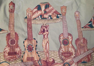 Bishop St Retro Hula Lamp Painted Guitars Button-front Hawaiian-made Shirt Sz M • $24.95