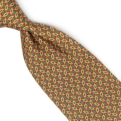 Brooks Brothers Mens Silk Necktie Green Red Gold Chain Link Print Tie USA  • $29.99