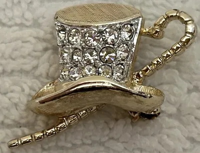 Vintage Sarah Coventry Top Hat And Cane Rhinestone Fashion Lapel Pin • $20
