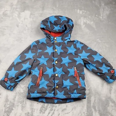 Mini Boden Boy's Coat Size 2-3Y Winter Blue Star Jacket Fleece Lined • $18.99