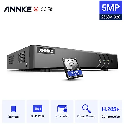 ANNKE 5IN1 5MP Lite 8CH HDMI DVR CCTV Security System Video Recorder 1TB H.265+ • $69.29