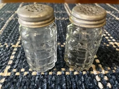 Anchor Hocking Vintage Salt & Pepper Shakers Clear Waffle Glass Aluminum Tops  • $8.50