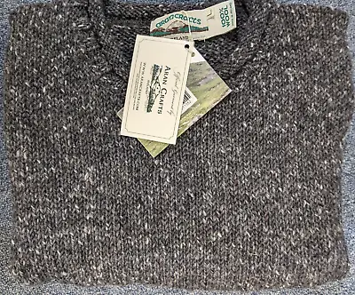 ARAN CRAFT Ireland (Donegal Curl Neck 100% Wool Sweater) K4594 Charcoal (Large) • $85