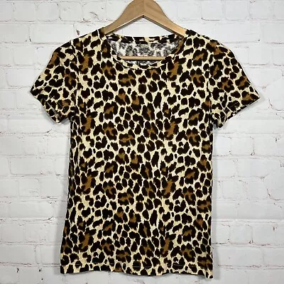 J Crew Vintage Cotton Leopard Print T Shirt Womens Small Short Sleeve • $14.98