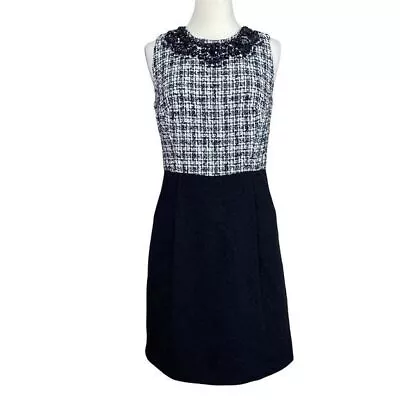 Milly Tweed Dress Size 6 Jeweled Neckline Black And White • $55.99