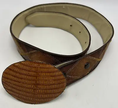 Vtg Mens Belt Sz 30 Brown Lizard Leather Western Exotic Skin Buckle Oval Read • $39.99